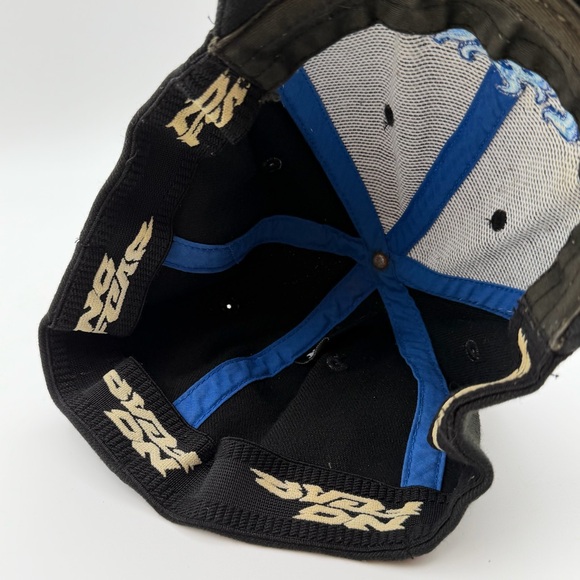 Vintage No Fear Flame Logo Black Blue Fitted Hat L/XL Y2K Streetwear - Picture 11 of 15